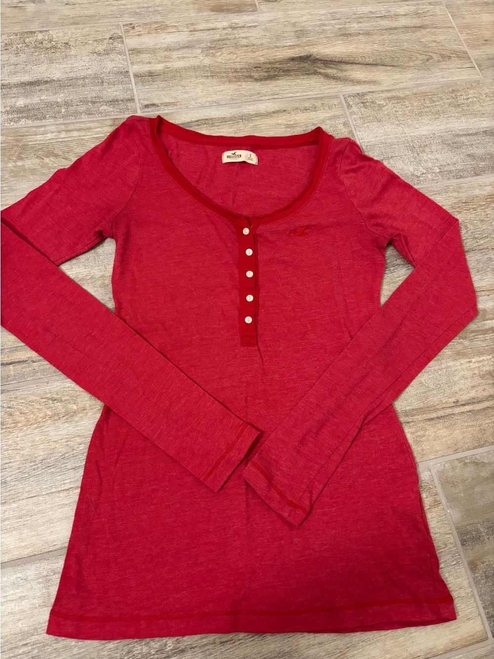 Hollister Raspberry Scoop-Neck Henley Long-Sleeve Top Y2K